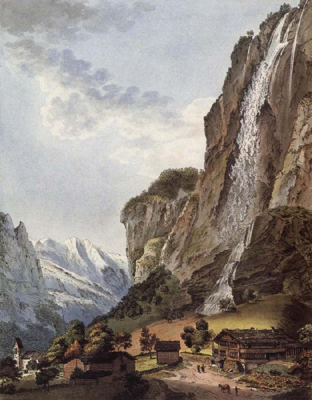 Johann Ludwig Aberli Fall d-eau apellee Staubbach in the Vallee Louterbrunnen France oil painting art
